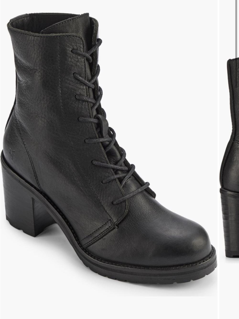 Frye Black Leather Lace Up Heeled Combat Ankle Boots Size 8